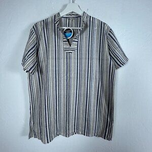Vintage Esthar Greece Mens Blue Striped Henley Pullover Shirt Medium Cotton New
